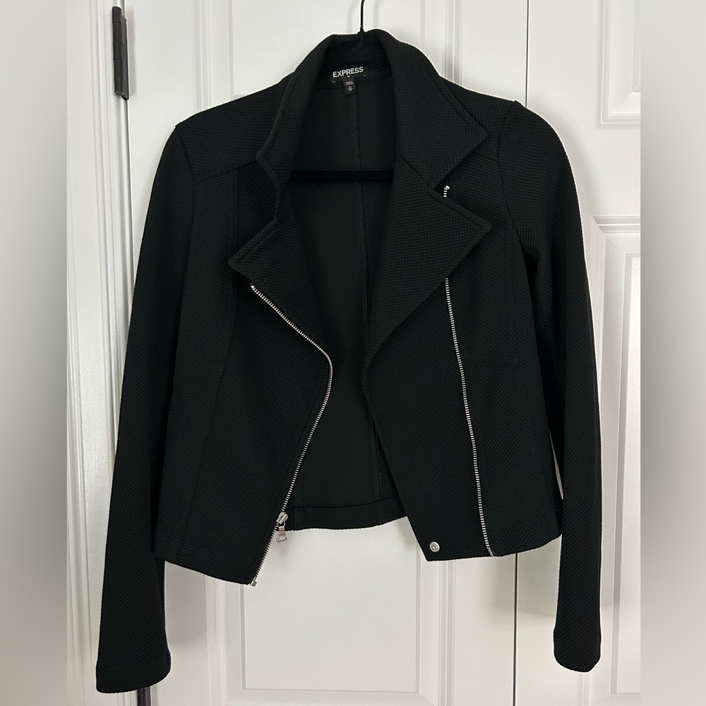 Express Cropped Black Moto Jacket - image 1